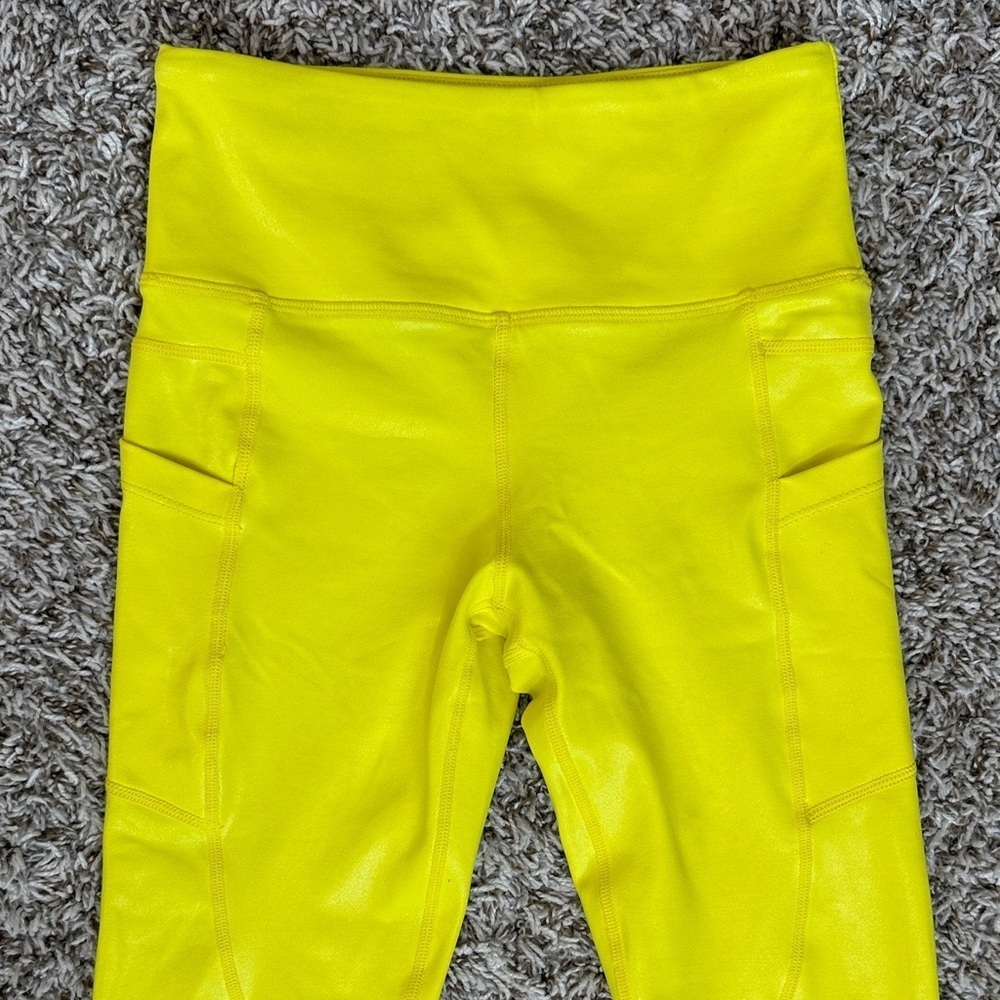 Zyia Active Leggings with Pockets Metallic Bright Yellow size 2 - Picture 5 of 14